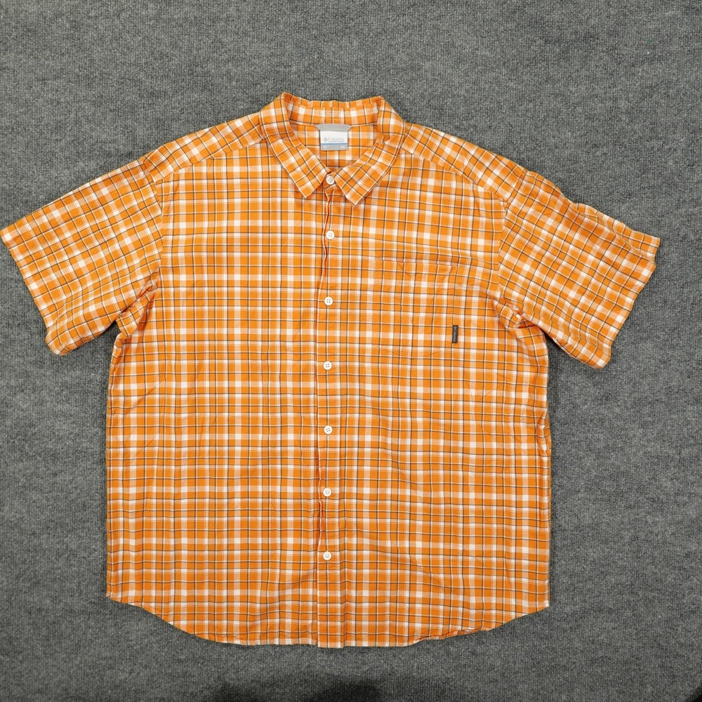 Columbia Shirt Mens XXL Orange Plaid Short Sleeve Button Up Cotton Casual